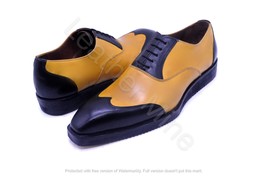 Handmade Men&#39;s Two Tone  Yellow Leather Oxfords Dress Wingtip Shoes For ... - $136.79