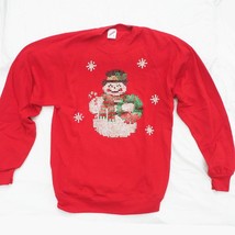 Vintage Jerzees Sequin Snowman Ugly Christmas Sweatshirt Size M - $24.74