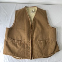 Vintage 90’s Carhartt Hunting Sherpa Lined Canvas Vest XL Zip Up Brown Work USA - £71.61 GBP