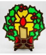 Vintage multi-colored stained glass Christmas candle tealight holder - £11.85 GBP