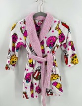 Shopkins Bathrobe Girls Size 6 Pink White Fuzzy Soft Tie Waist Robe - $14.85