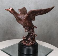 Rustic Pond Flying Mallard Duck Statue In Bronze Electroplated Resin Finish - £51.15 GBP