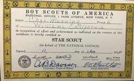1938 Boy Scouts Star Scout Award Certificate  - £3.14 GBP