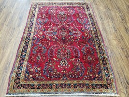 Antique Oriental Area Rug Hand Knotted Wool Red Nice 3x5 Allover Floral Pattern - £1,055.45 GBP