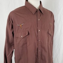 Round&#39;em Western Shirt XL Brown Embroidered Steer Snaps Cowboy Rockabilly Rodeo - £16.01 GBP