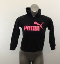 Puma Hoodie Girls Medium Black w/Pink Cat Logo Long Sleeve Hooded Sweatshirt - £10.89 GBP