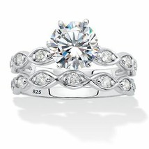 PalmBeach Jewelry 2.43 TCW Platinum-plated Silver Round CZ Bridal Ring Set - £28.00 GBP