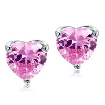 2Ct Heart Cut Created Amethyst Solitaire Stud Earrings 14K White Gold Finish - £63.56 GBP