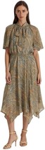 MSRP $195 Lauren Ralph Lauren Women&#39;s Paisley Georgette Tie-Neck Dress Size 12 - $62.73