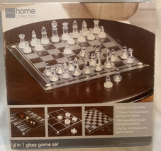 JCPenney4-In-1 GlassGameSet: Chess Checkers Backgammon TicTacToe  - Look... - £18.32 GBP