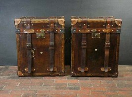 Handmade English Antique Leather Campaign Style Trunks Chests Side Table - £753.15 GBP