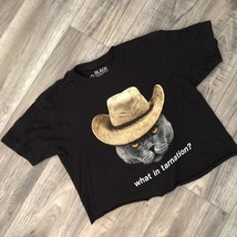 What in Tarnation Cat in Cowboy Hat Mens M Black Matter Cropped T-Shirt ... - £12.77 GBP
