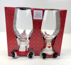 Sleigh Hill Trading Company Santa Mrs Claus Holiday Wine Glasses 3D Sculpted NEW - £23.75 GBP