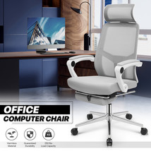 Grey[Extendable Footrest]Reclining Office Desk Computer Chair Mesh Back Pc Seat - £228.91 GBP