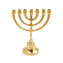 Gold Plated Jewish Candle Holder 7 Branched 5,5 inch from Jerusalem - $34.62