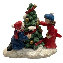 Vintage Christmas Village Figurine Children Decorating the Tree 2.25&quot; Tall - £16.85 GBP