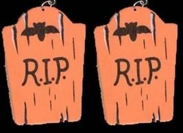 Funny Gothic Tombstone EARRINGS-RIP-Retirement Novelty Halloween Costume Jewelry - £6.25 GBP