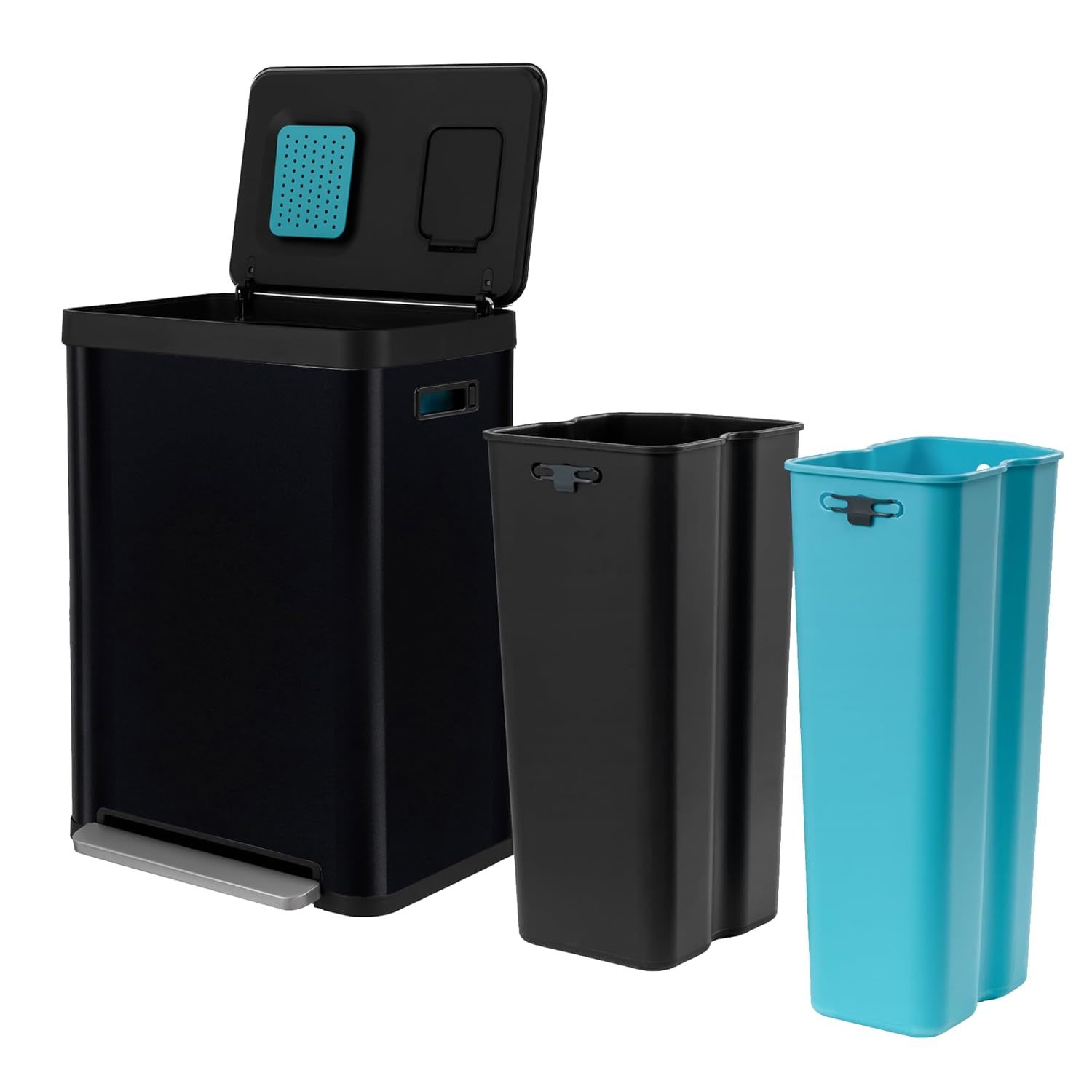 18.5 Gallon Kitchen Trash Can, Dual Removable Liners For Recycling And Trash, Cl