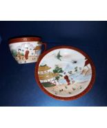 Antique Porcelain China Asian Japan Cup Saucer Geisha Oriental Handpaint... - £23.37 GBP
