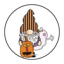 30 Cute Gnome Halloween Envelope Seals Labels Stickers 1.5&quot; Round Ghost Pumpkin - £5.98 GBP