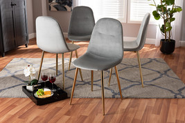 Warwick Gray Velvet Fabric Upholstered Gold Finished 4Pc Metal Dining Ch... - $151.00