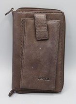 Fossil Brown Leather Zip Around Clutch Wallet Phone Case Credit Card Holder - $39.59
