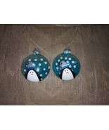 2 Penguin Glass Bulb Christmas Tree Ornaments Xmas Glitter Sparkly 4&quot; x ... - £13.22 GBP