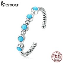 New Trendy 925 Sterling Silver Turquoise Twist Open Finger Ring for Women Fine J - £17.46 GBP