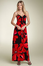 Maggy London Print Jersey Maxi Dress Sz 10 Black Red - £56.83 GBP