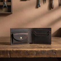 Mens Bifold Genuine Leather Wallet, Slim Cowhide Short Wallet with Coin ... - $36.00