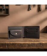 Mens Bifold Genuine Leather Wallet, Slim Cowhide Short Wallet with Coin ... - $36.00
