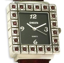 VINTAGE CHICO’S CUFF BRACELET WATCH LEATHER RED STONES STAINLESS STEEL W... - $239.70 MXN