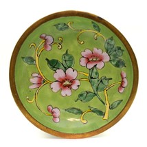 Vintage Solid Brass Enamel Small Trinket Dish Floral Green Pink Flower 2 3/4&quot; - £15.62 GBP