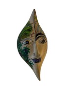 7.5&quot; Long Hand-Painted Wall Hanging Wooden Moon Face Tropical Plants - £35.04 GBP