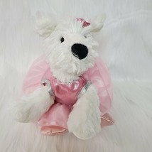 Hugfun White Dog Puppy w Tutu Pink Plush Stuffed 11&quot; Animal Toy Girl B226 - £7.83 GBP
