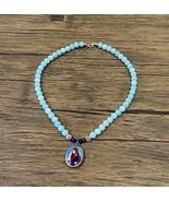 Handmade Aquamarine Beaded Mother Mary Pendant Necklace – Spiritual Jewe... - $820.99 MXN