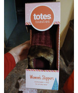 Totes Toasties Women&#39; s Memory Foam Slippers LG ( 8-9 ) Faux Fur Burgundy - $275.62 MXN