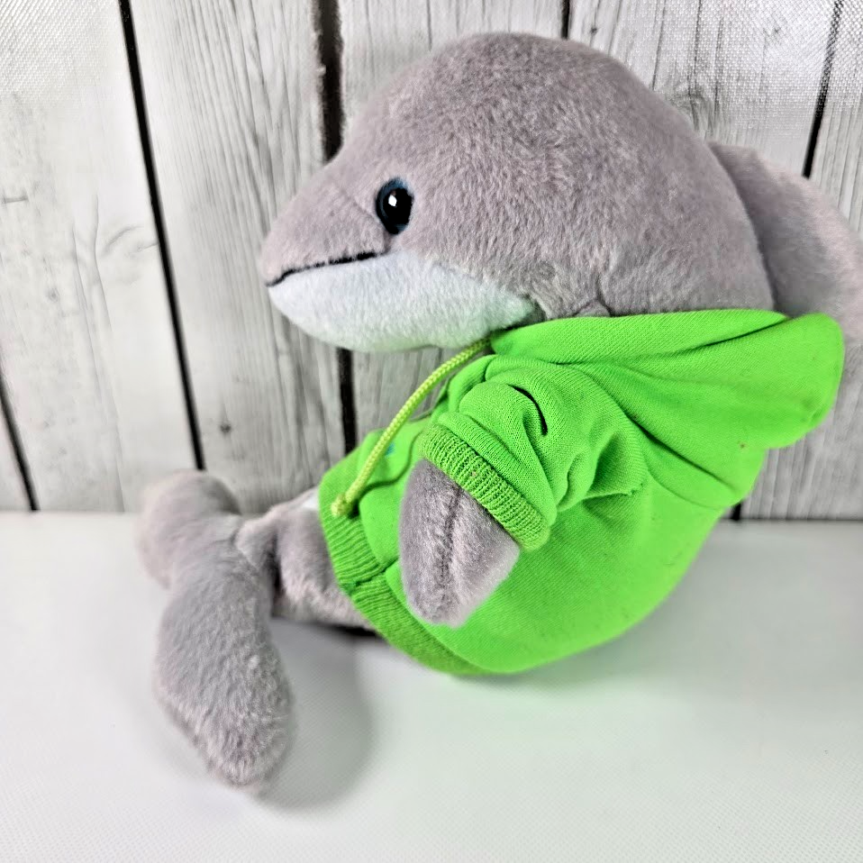 Dolphin Encounters Plush Dolphin Toy Green Hoodie Bahamas Souvenir Gray 10” Item image 2