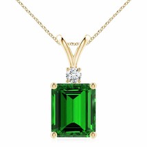 ANGARA Lab-Grown Emerald Pendant with Diamond in 14K Gold (12x10mm,5.75 Ct) - £2,297.92 GBP