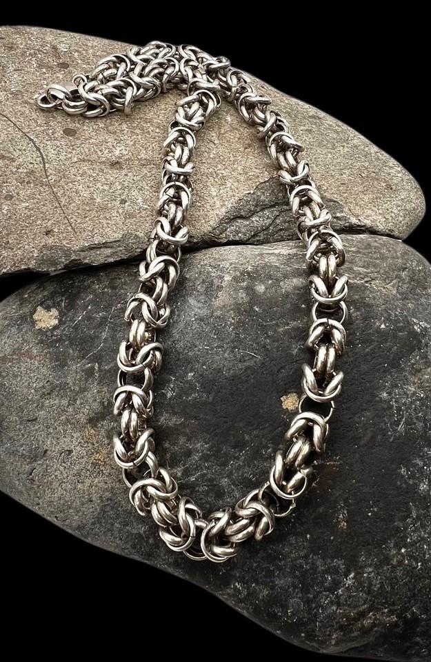 Heavy Sterling Silver Byzantine Chain Mens Womens Link Necklace - $249.99