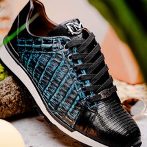 Men's Shoes genuine crocodile and lizard fashion sneaker Portici Navy / Black image 9