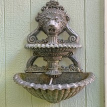 Lion&#39;s Head Cast Aluminum Two Tier Wall Fountain With Pump - £203.15 GBP