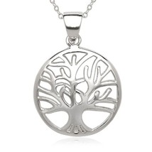 Tree of Life Circle Pendant Necklace in 14K White Gold Finish 925 Silver Chain - £165.41 GBP