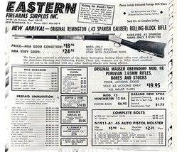 Eastern Firearms Surplus NJ 1964 Advertisement Remington Spanish Hunting... - $29.99