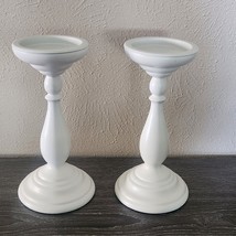 Ikea Ceramic White Pillar Farmhouse Country Mantle Candle Holder Pair 301.881.66 - £47.96 GBP