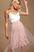 Lulus Tulle Overlay Lace Blush Pink  Enchante Mauve Skirt - £35.60 GBP