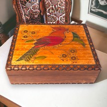 Vintage Carved Wood Trinket Box Brass Inlay Bird Design Made In Poland Handmade - £16.97 GBP