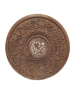 Vintage Carved Sheesham Wood  Table Plant Stand TOP ONLY  Inlaid Leaves ... - $19.25 CAD