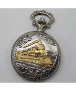 Railroad Steam Locomotive Embossed Gold Case Tone Gift Pocket Watch Quartz - £11.60 GBP