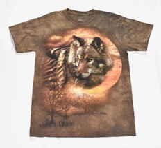 Vintage Y2K The Mountain  Wolf Brown Tie-Dye T Shirt Made In USA Size Medium - £26.72 GBP